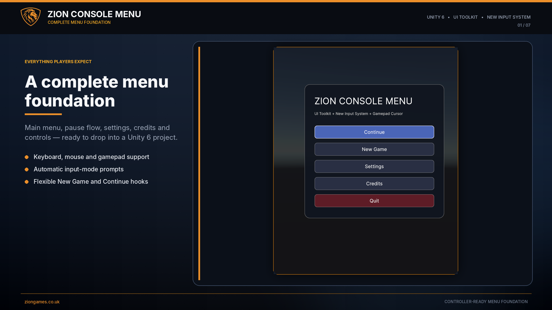 Complete Zion Console Menu foundation