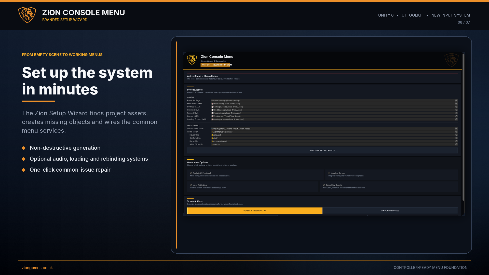 Zion Console Menu setup wizard