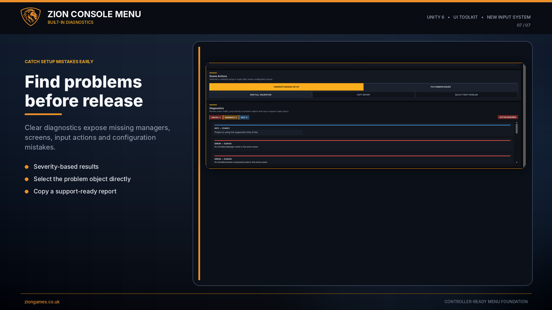 Built-in setup diagnostics