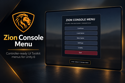 Zion Console Menu 1.1.0 controller-ready UI Toolkit menus with Save and Load