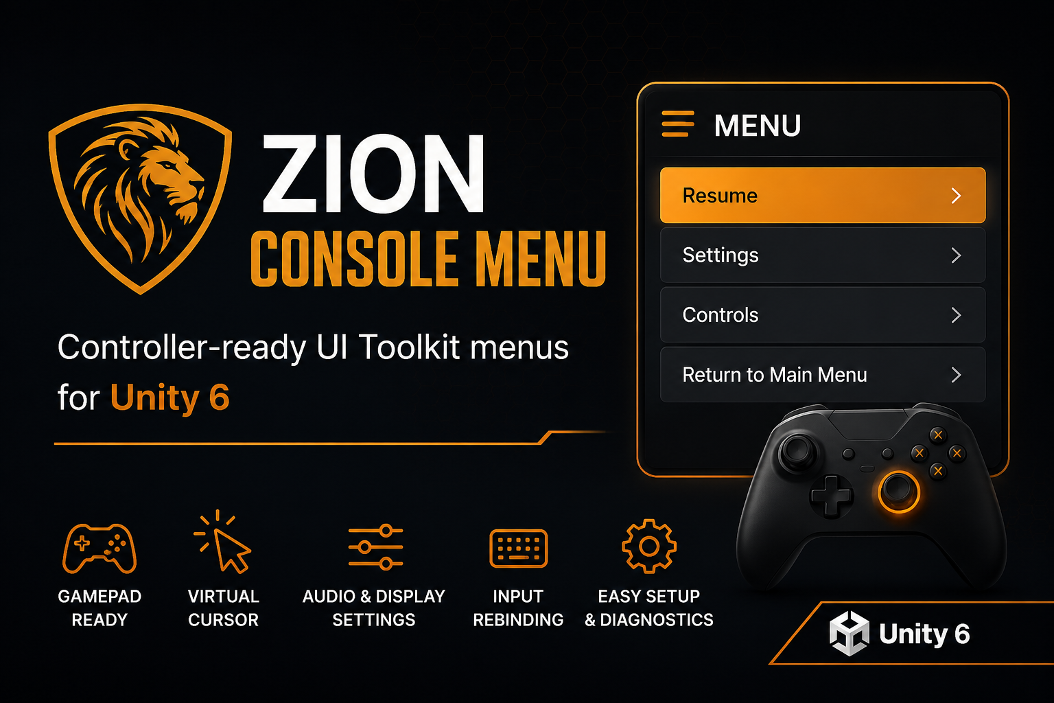 Zion Console Menu controller-ready UI Toolkit menu