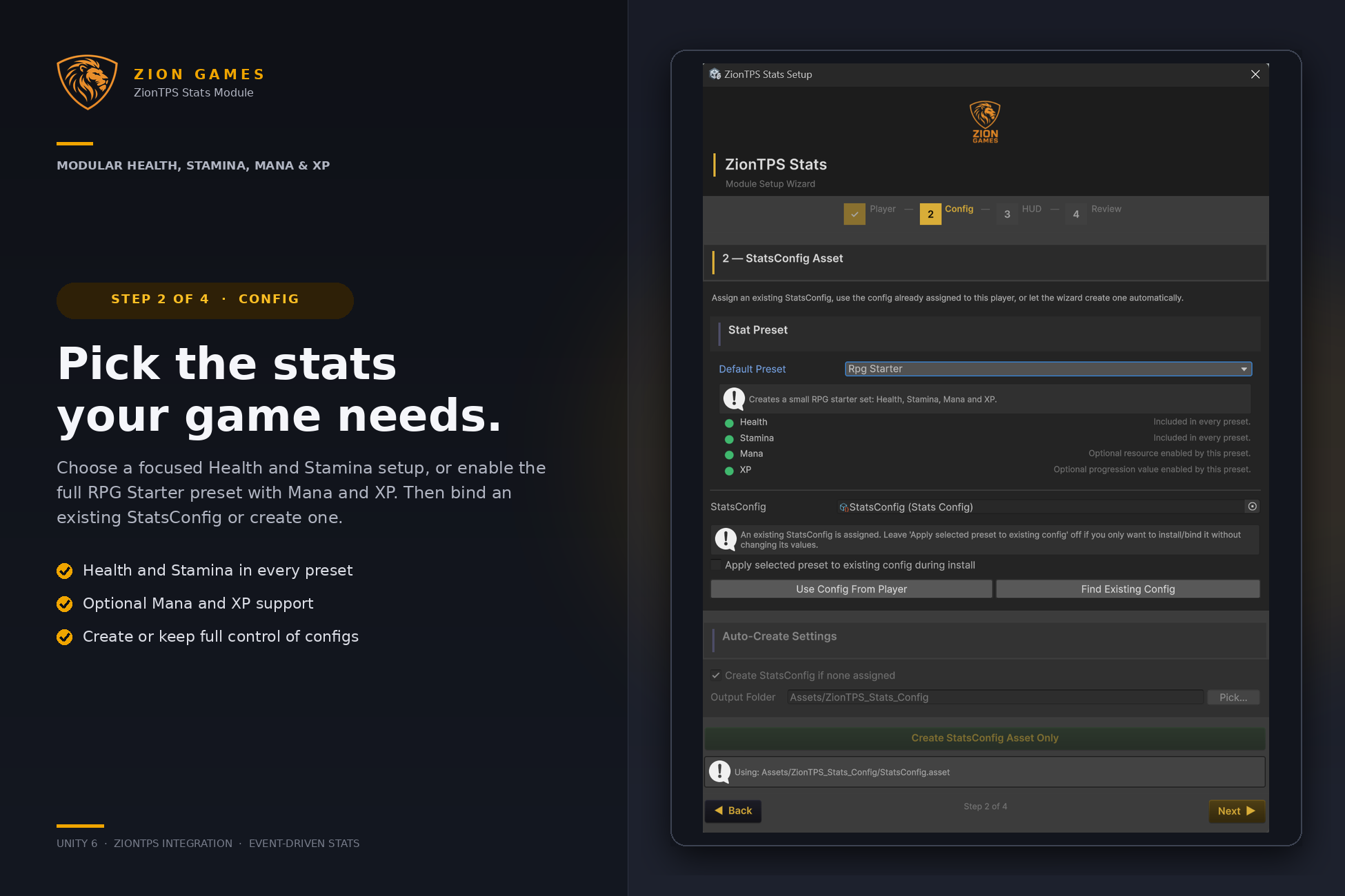 ZionTPS Stats setup wizard stat presets step