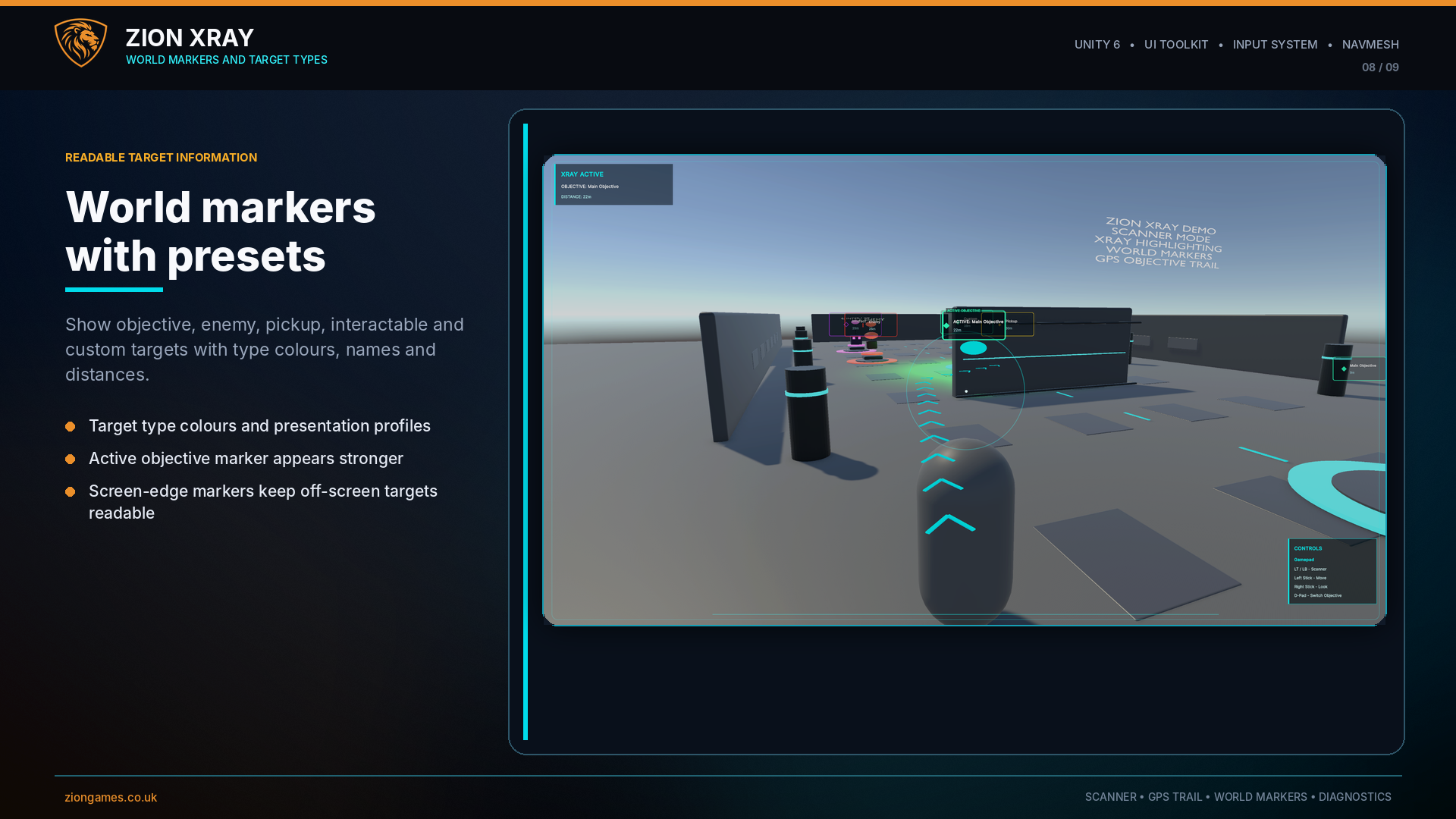 Zion XRay world markers with objective, enemy, pickup, interactable and custom presets
