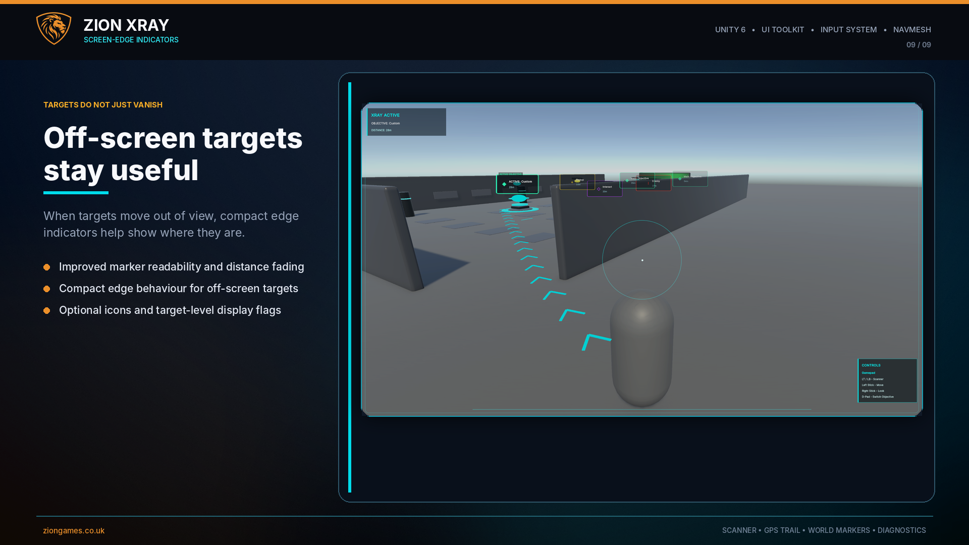 Zion XRay screen-edge indicators for off-screen targets