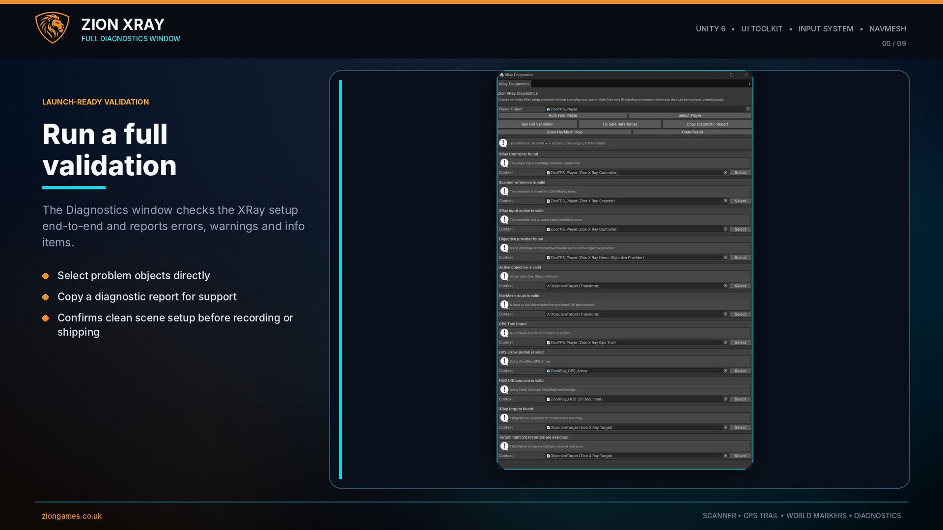 Zion XRay full diagnostics validation window