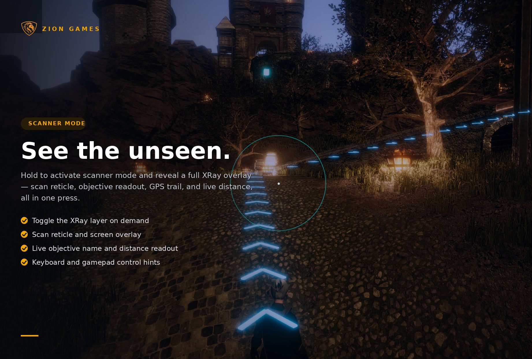 Zion XRay scanner mode active in a Unity game scene