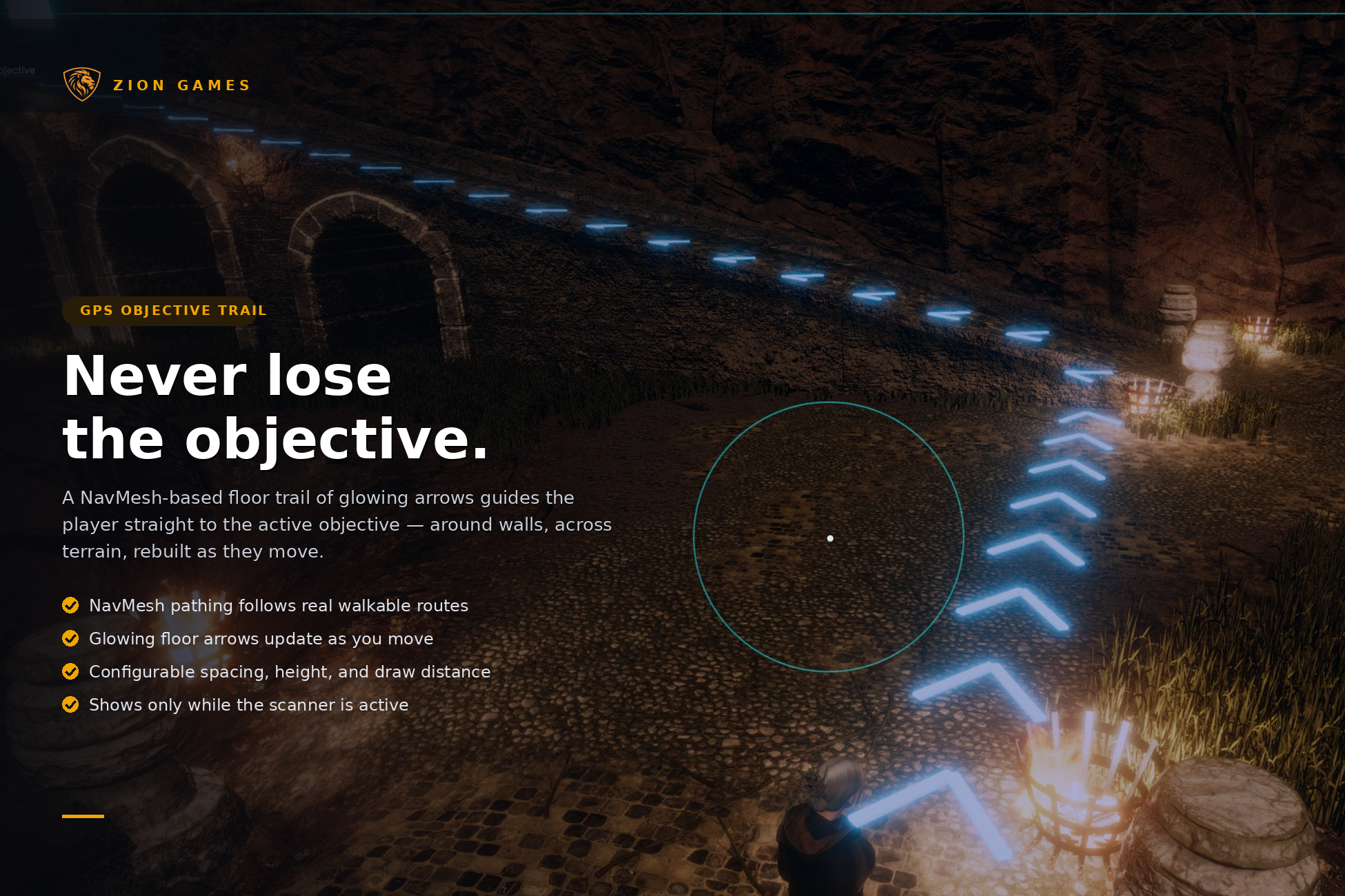 Zion XRay NavMesh GPS trail leading to an objective
