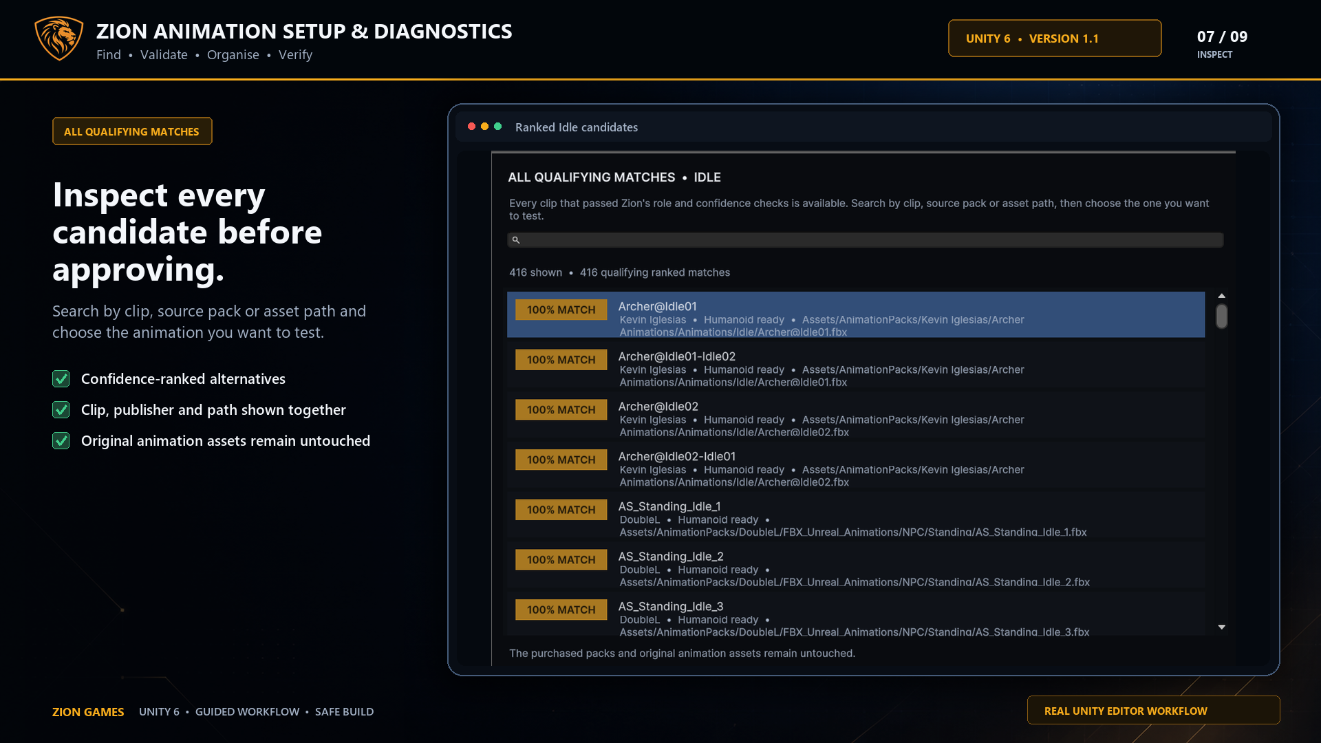Review list showing every qualifying animation match