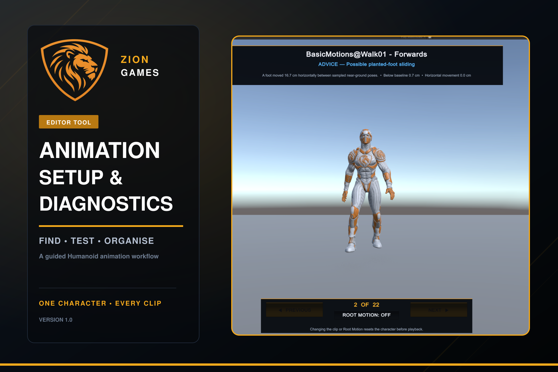 Zion Animation Setup and Diagnostics clip browser