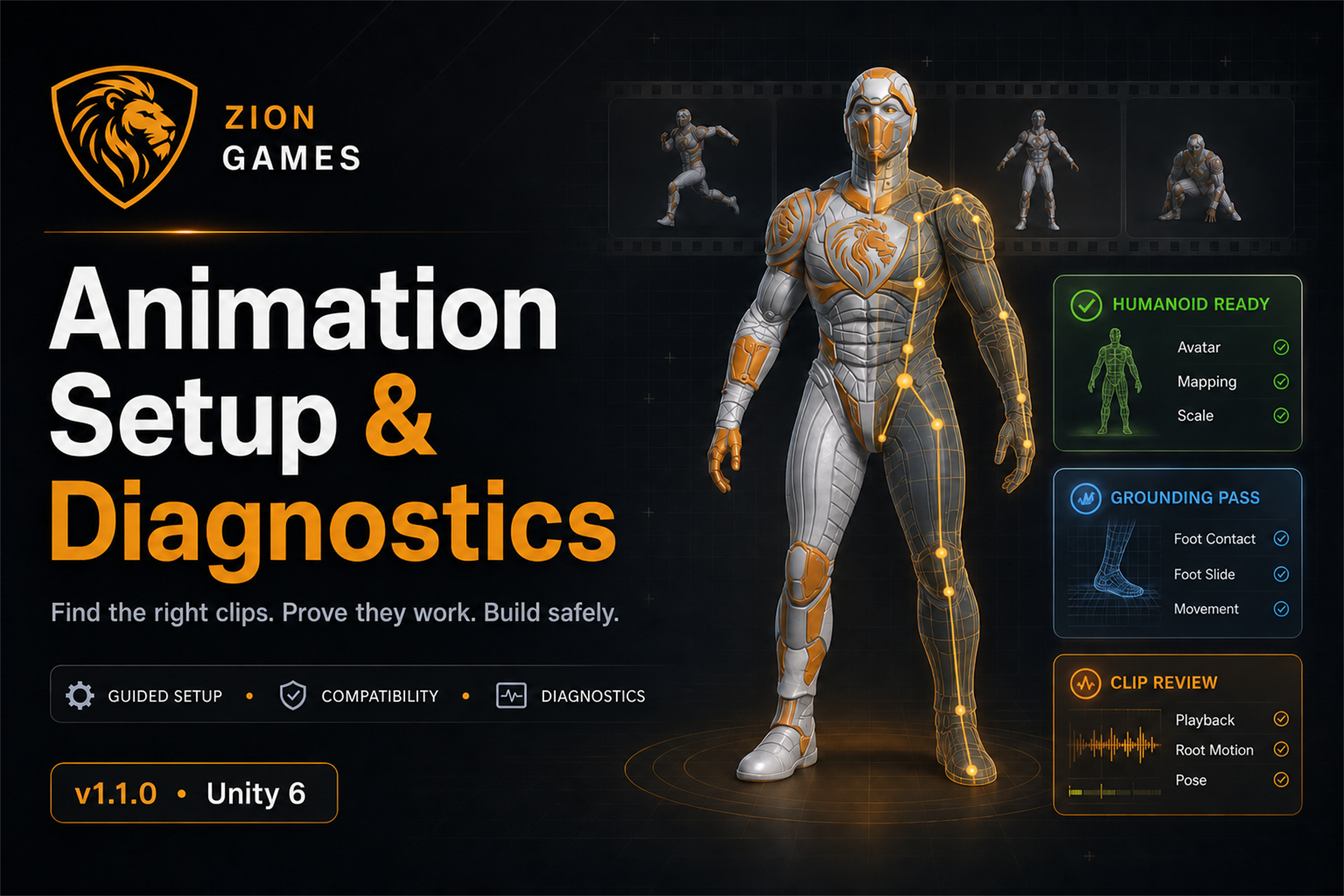 Zion Animation Setup and Diagnostics clip browser