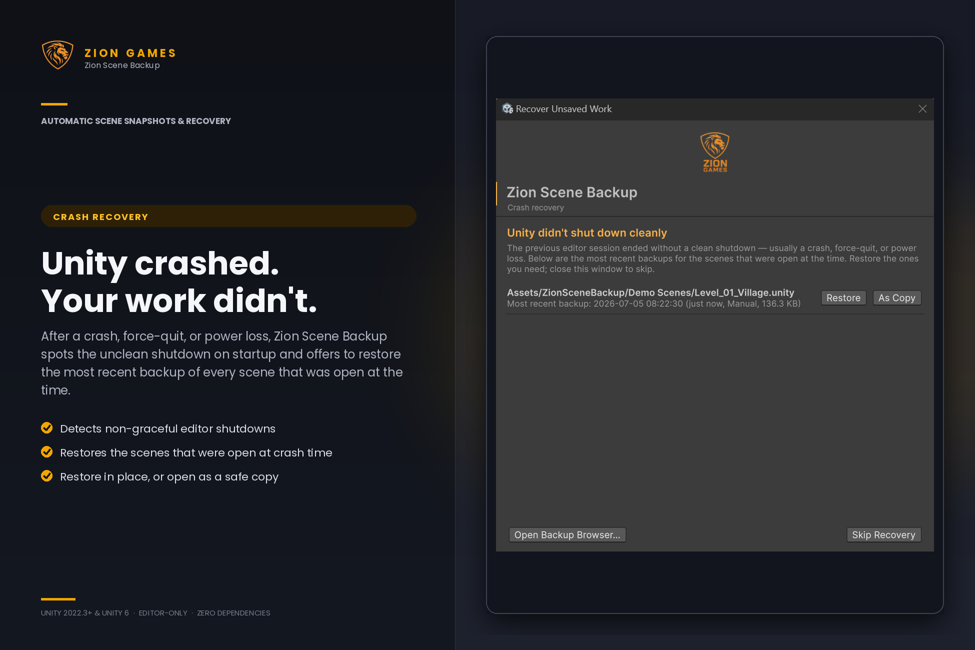 Zion Scene Backup crash recovery prompt