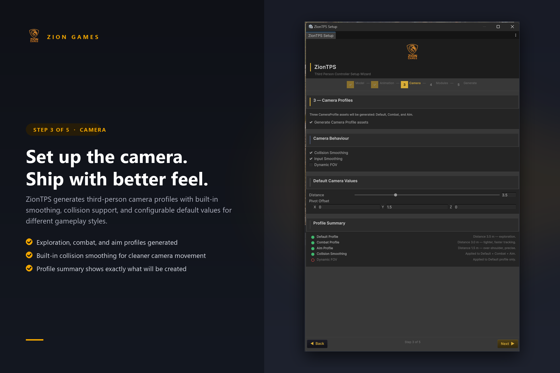 ZionTPS Setup Wizard camera step